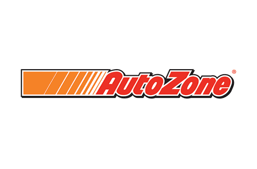 Auto Zone Logo - Red sans-serif type with orange motion gradient to left and black border around everything