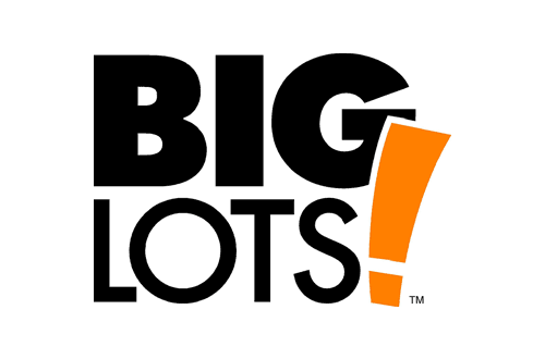Big Lots Logo - Black sans-serif type with orange exclamation point