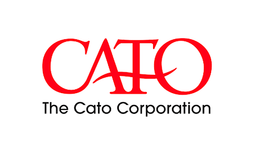 CATO Logo - Bright red serif type over black sans-serif type
