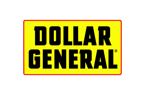 Dollar General Logo - Black serif type inside bright yellow circle with red border