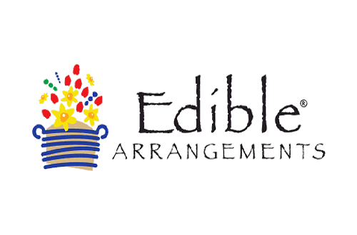 Edible Arrangements Logo - Black script type with floral arrangement to left