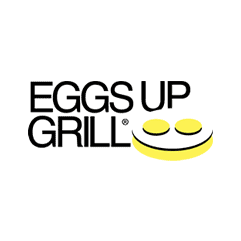 Eggs Up Grill Logo - Black sans-serif type with vector illustration of 2 eggs sunny side up