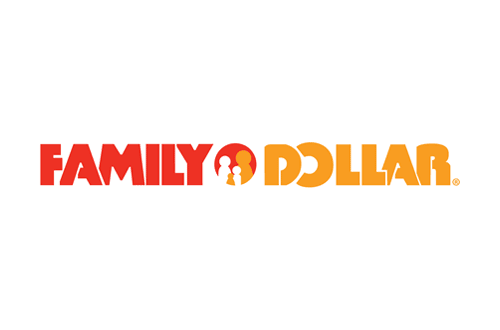 Family Dollar Logo - Red and orange sans-serif type with family icons in center
