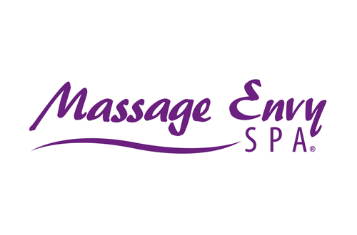 Massage Envy Spa Logo - Purple script type with sans-serif uppercase type below