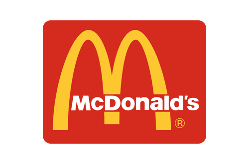 McDonalds Logo - White sans-serif type inside red rectangle with golden arches