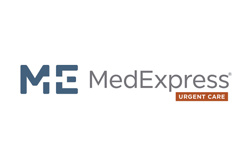 Med Express Urgent Care Logo - Gray-Blue and gray sans-serif type with burnt orange call out in lower right