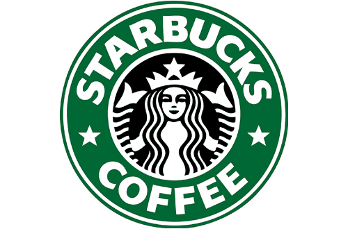 Starbucks Logo - White sans-serif type inside green circle with mermaid